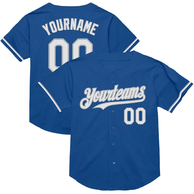 Baseball Jerseys For Youth Camps & Leagues-Custom Blue White-Gray Mesh Authentic Throwback Baseball Jersey