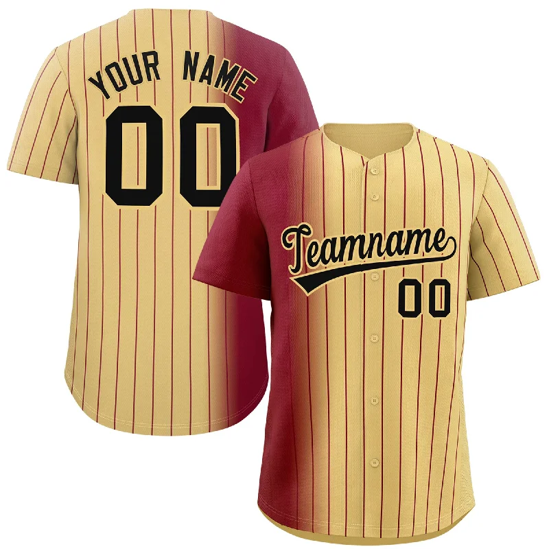 Personalized Baseball Jerseys For Special Celebrations-Custom Khaki Crimson Pinstripe Personalized Gradient Authentic Baseball Jersey