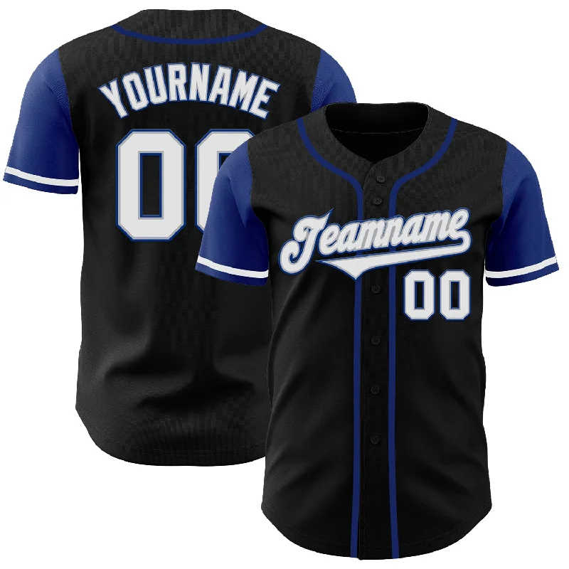 Custom Baseball Jerseys With Embroidered Names-Custom Black White-Royal Authentic Two Tone Baseball Jersey