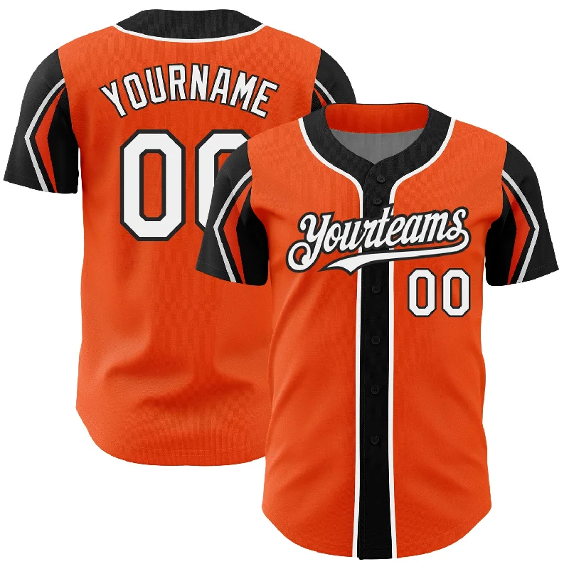 Custom Baseball Jerseys For Event Appearances-Custom Orange White-Black 3 Colors Arm Shapes Authentic Baseball Jersey