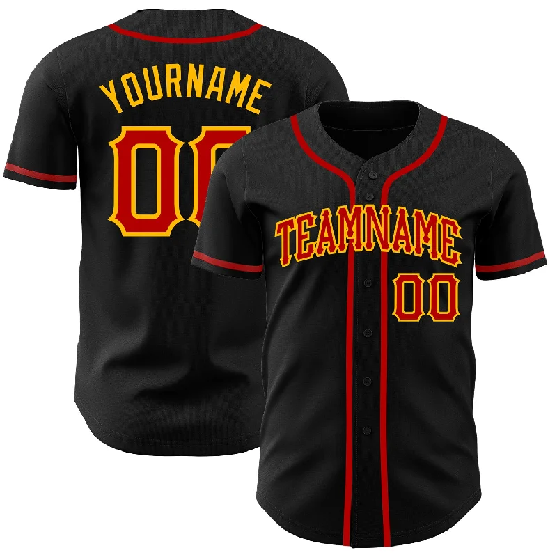 Personalized Baseball Jerseys For Large-Scale Events-Custom Black Red-Gold Authentic Baseball Jersey