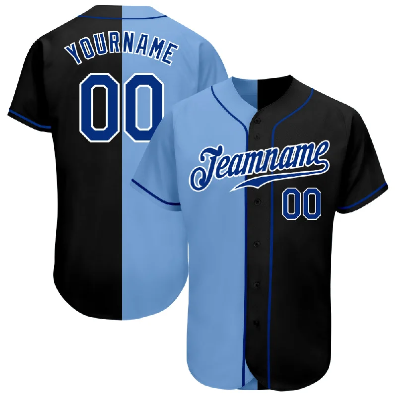 Custom Baseball Jerseys For Club Competitions-Custom Black Royal-Light Blue Authentic Split Fashion Baseball Jersey