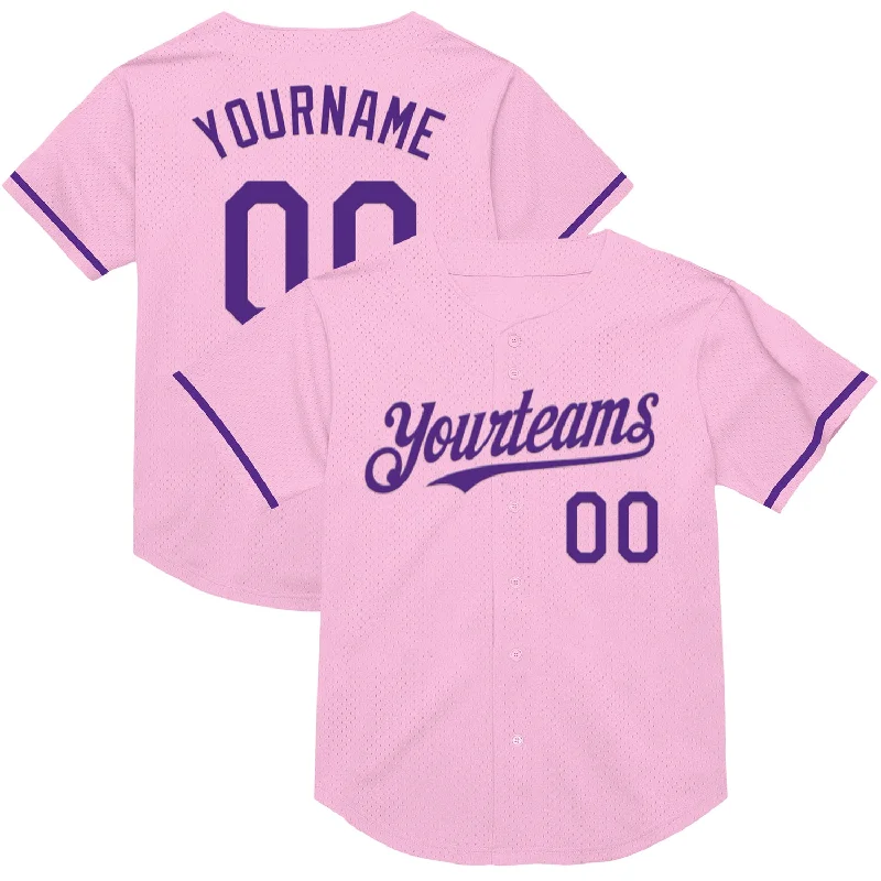 Custom Baseball Jerseys For Supporter Gifts-Custom Light Pink Purple Mesh Authentic Throwback Baseball Jersey