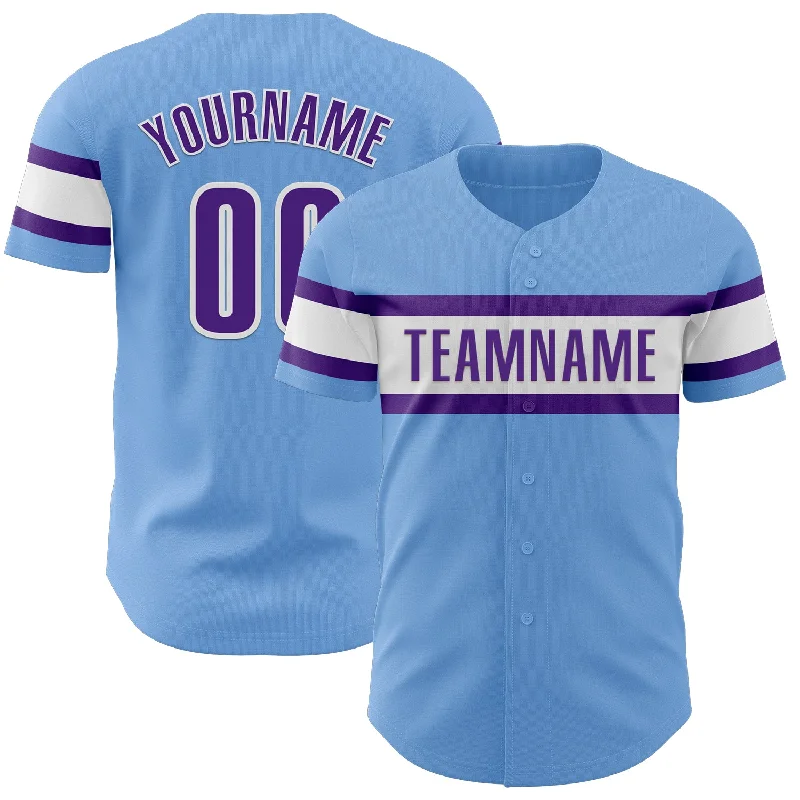 Personalized Baseball Jerseys For School Spirit-Custom Light Blue Purple-White Authentic Baseball Jersey