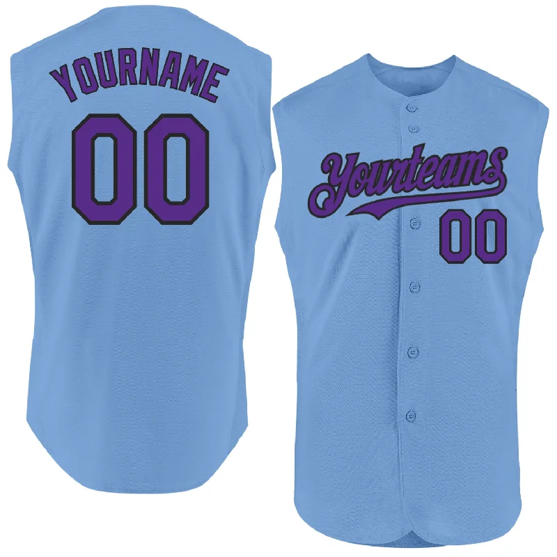 Personalized Baseball Jerseys For Special Teams-Custom Light Blue Purple-Black Authentic Sleeveless Baseball Jersey