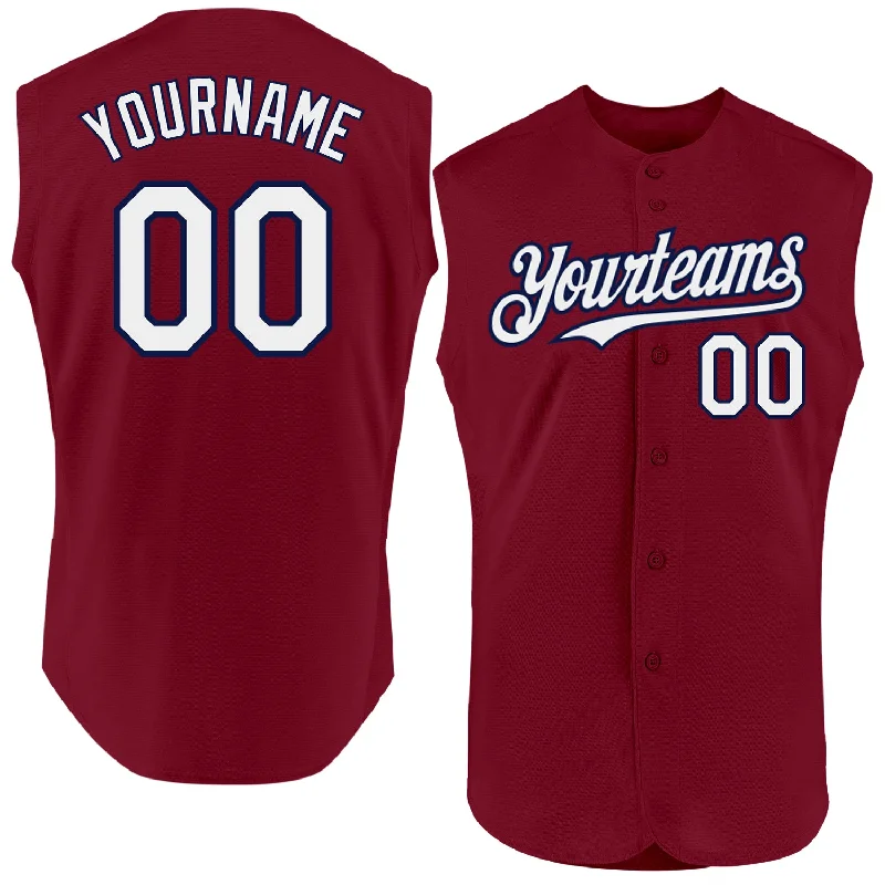 Personalized Baseball Jerseys For Youth Competitions-Custom Crimson White-Navy Authentic Sleeveless Baseball Jersey