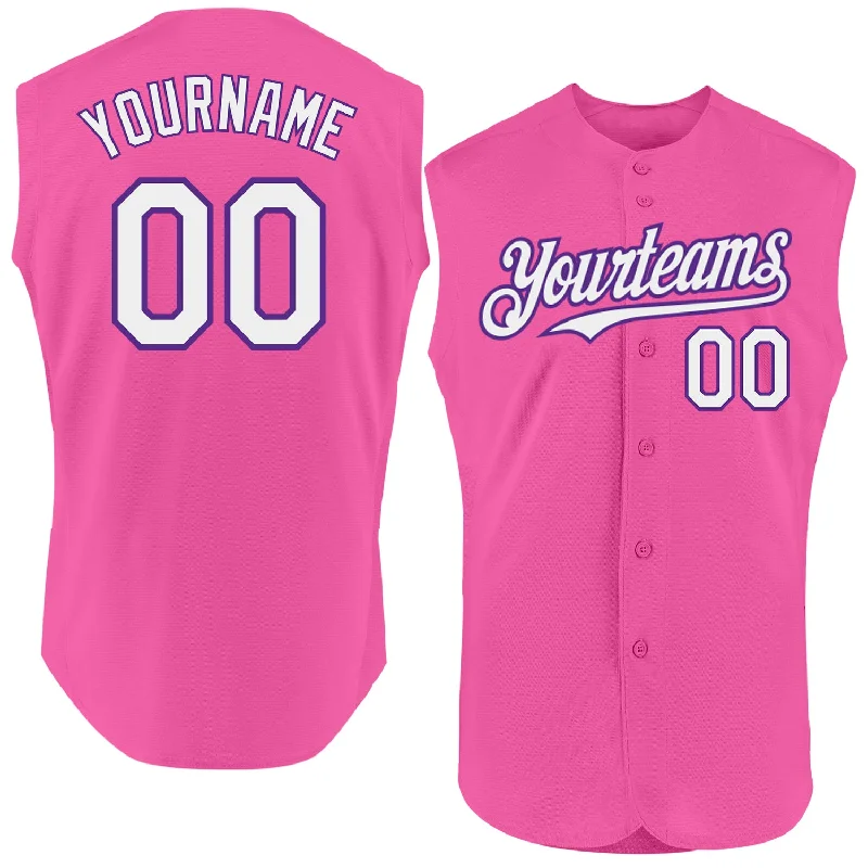 Baseball Jerseys For Professional Events-Custom Pink White-Purple Authentic Sleeveless Baseball Jersey