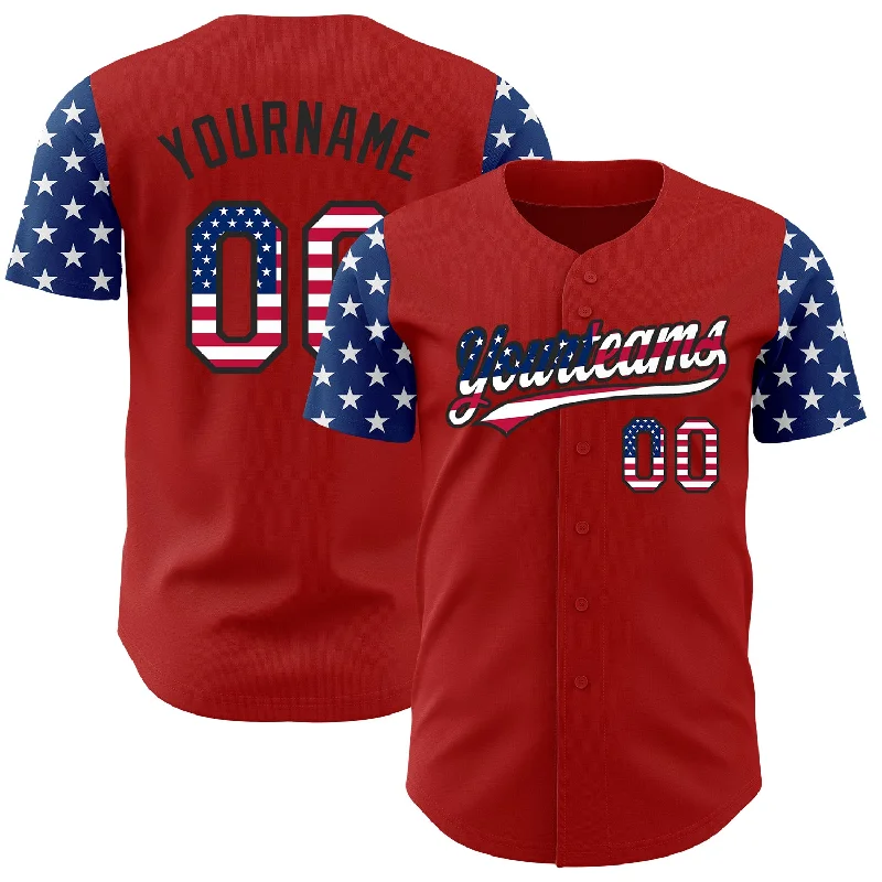 Custom Baseball Jerseys For Group Orders-Custom Red USA Flag-Black 3D American Flag Patriotic Authentic Baseball Jersey