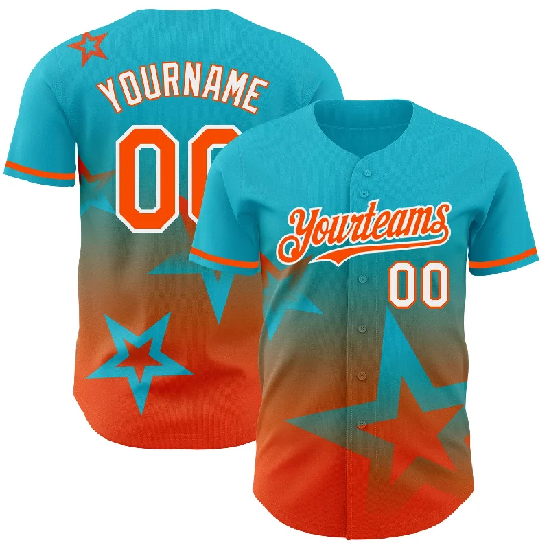 Personalized Baseball Jerseys For Large Groups-Custom Lakes Blue Orange-White 3D Pattern Design Gradient Style Twinkle Star Authentic Baseball Jersey