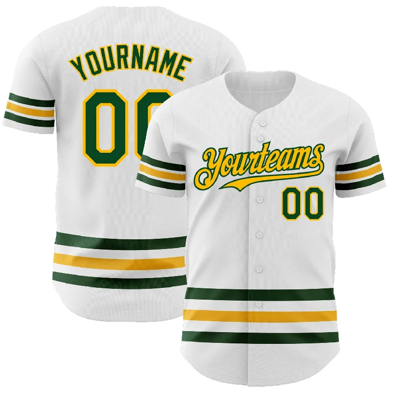 Baseball Jerseys For Charity Fundraisers-Custom White Green-Gold Line Authentic Baseball Jersey