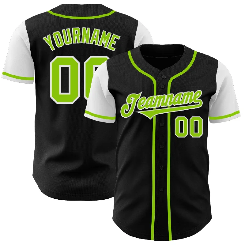 Baseball Jerseys For Local Leagues-Custom Black Neon Green-White Authentic Two Tone Baseball Jersey