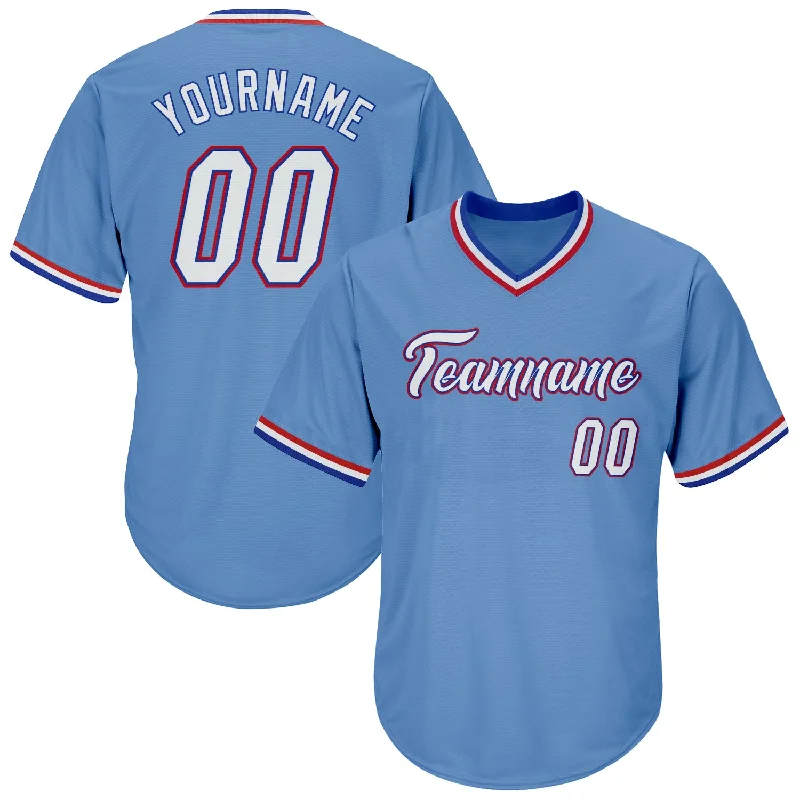 Personalized Baseball Jerseys For Sports Teams-Custom Light Blue White-Royal Authentic Throwback Rib-Knit Baseball Jersey Shirt