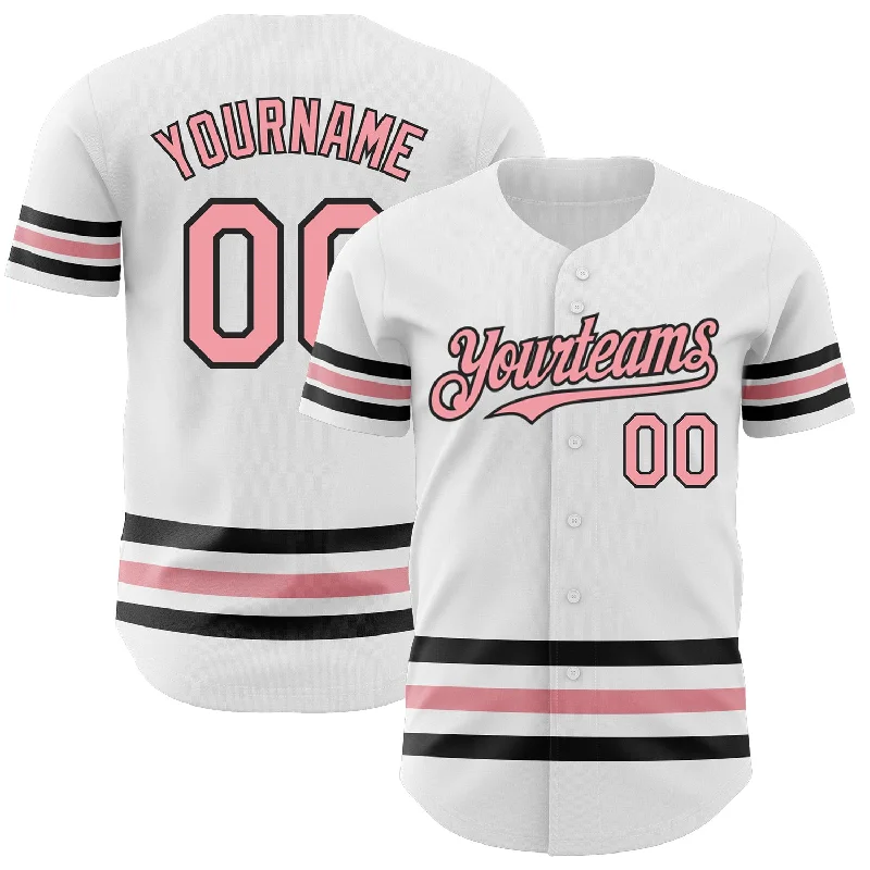 Personalized Baseball Jerseys For Large-Scale Events-Custom White Medium Pink-Black Line Authentic Baseball Jersey