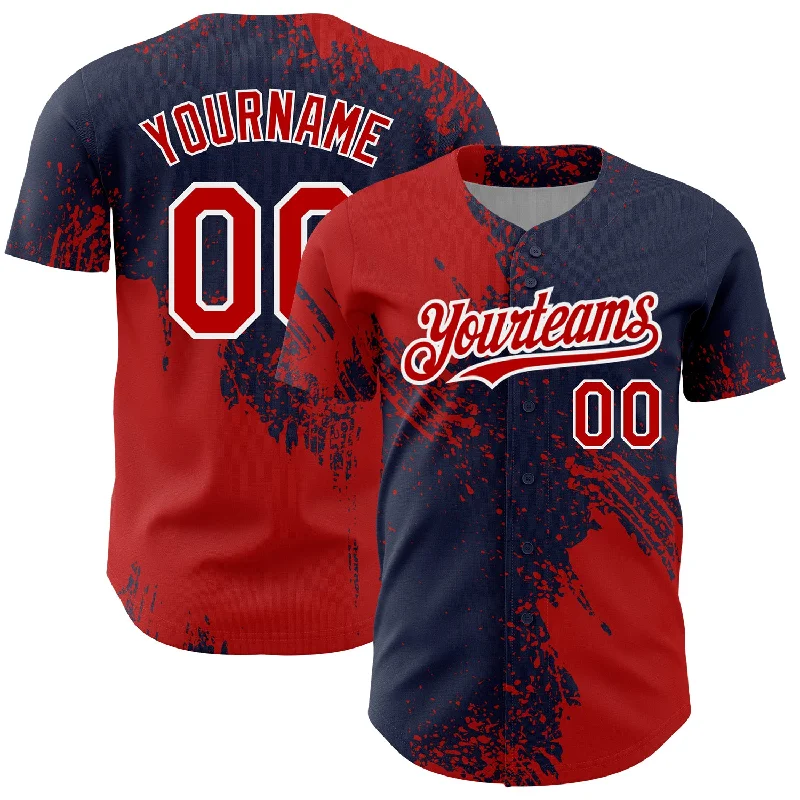 Baseball Jerseys For School Spirit Days-Custom Red Navy-White 3D Pattern Design Abstract Brush Stroke Authentic Baseball Jersey