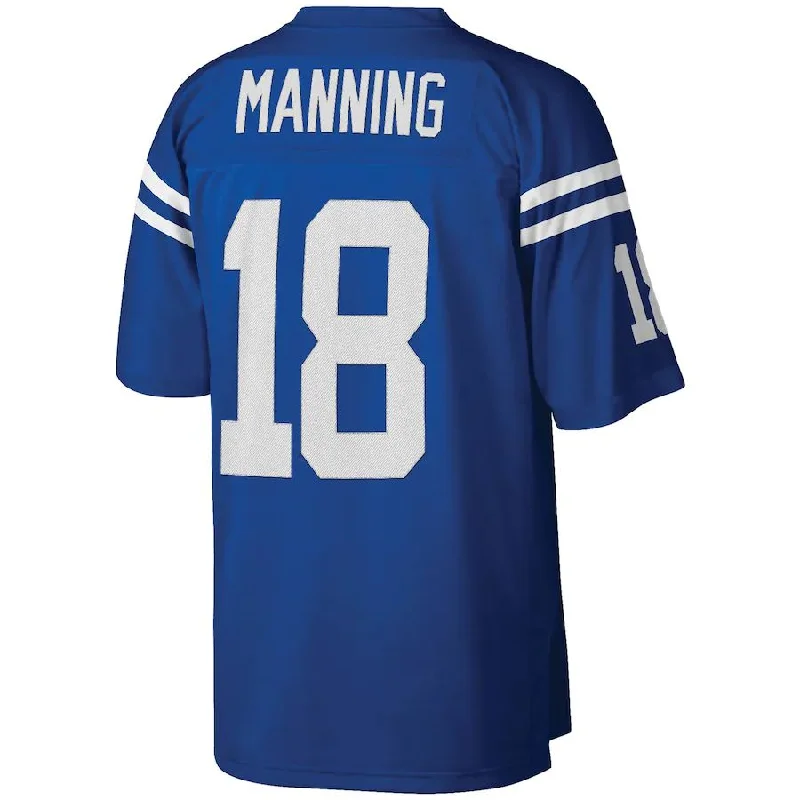 Personalized Rugby Jerseys For Fans & Players-IN.Colts #18 Peyton Manning Mitchell & Ness Royal Legacy Replica Jersey Stitched American Football Jerseys