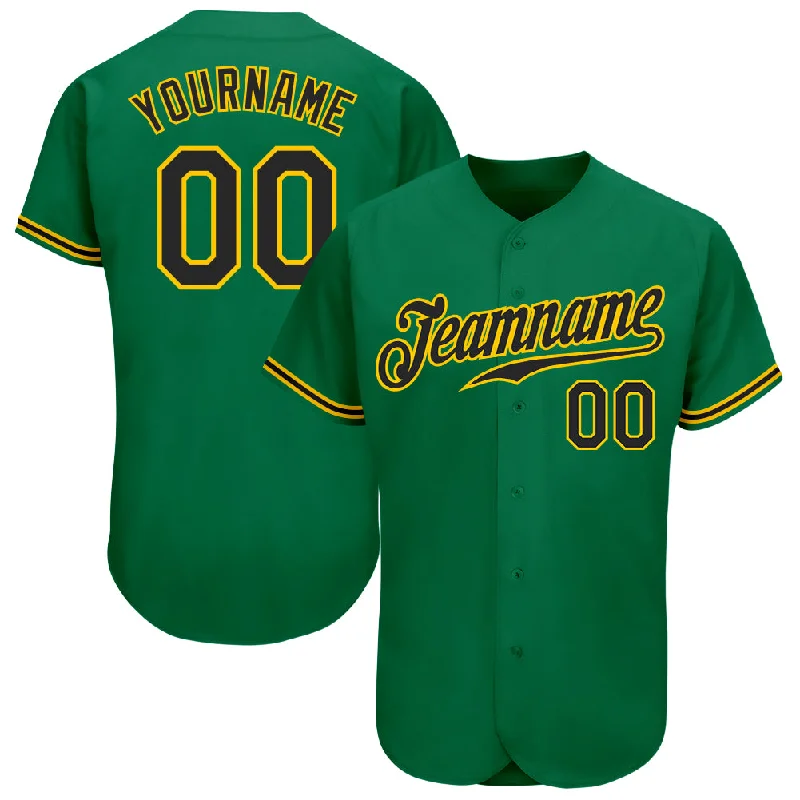 Custom Baseball Jerseys With Team Logos-Custom Kelly Green Black-Gold Authentic Baseball Jersey