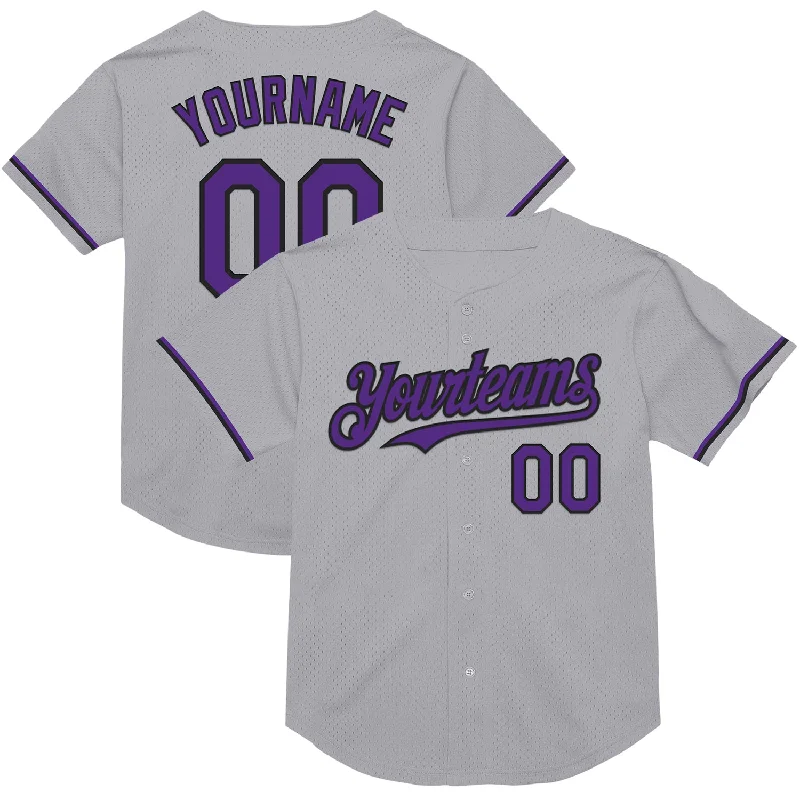 Baseball Jerseys For Holiday & Seasonal Events-Custom Gray Purple-Black Mesh Authentic Throwback Baseball Jersey