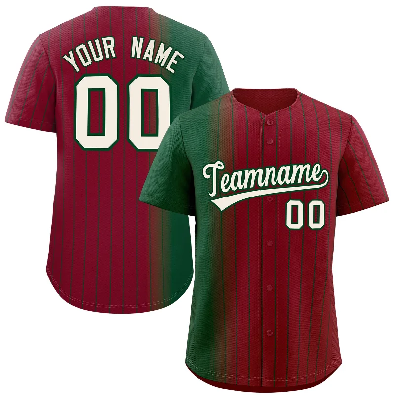 Personalized Baseball Jerseys For Off-Field Wear-Custom Crimson Green Pinstripe Personalized Gradient Authentic Baseball Jersey