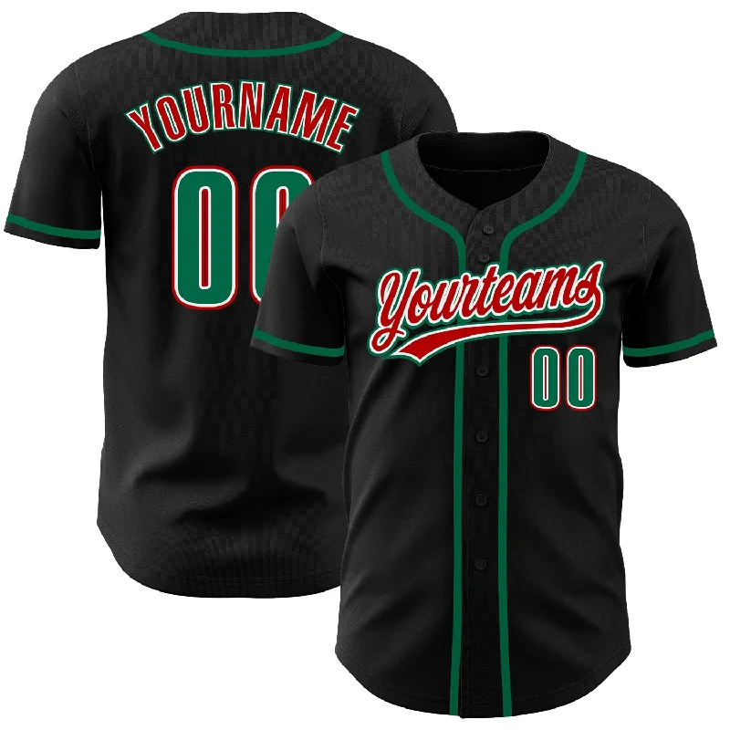 Personalized Baseball Jerseys For Fundraisers-Custom Black Kelly Green-Red Authentic Baseball Jersey