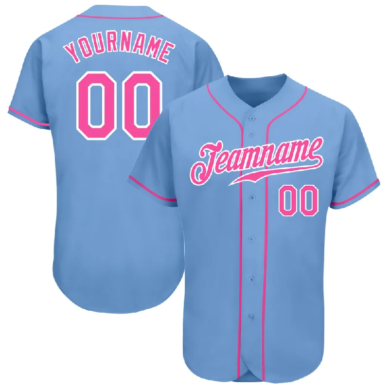 Baseball Jerseys For Team Celebrations & Recognitions-Custom Light Blue Pink-White Authentic Baseball Jersey