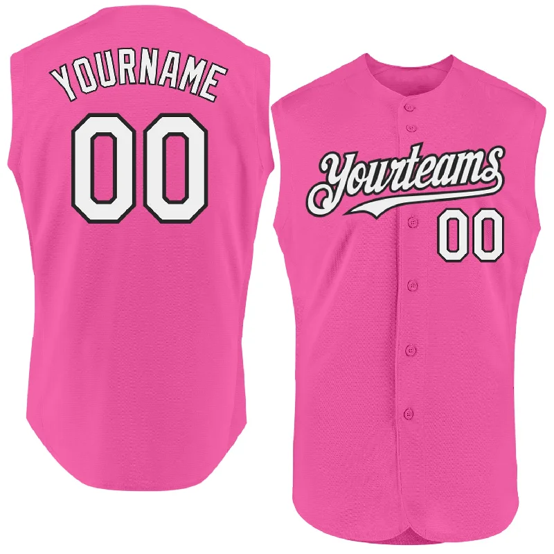 Custom Baseball Jerseys For International Teams-Custom Pink White-Black Authentic Sleeveless Baseball Jersey