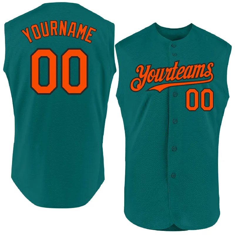 Custom Baseball Jerseys For Sports Conferences-Custom Teal Orange-Black Authentic Sleeveless Baseball Jersey