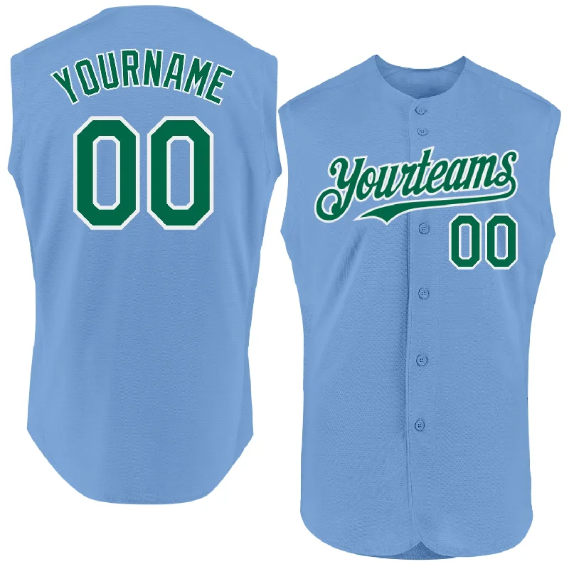 Personalized Baseball Jerseys For Player Gifts-Custom Light Blue Kelly Green-White Authentic Sleeveless Baseball Jersey