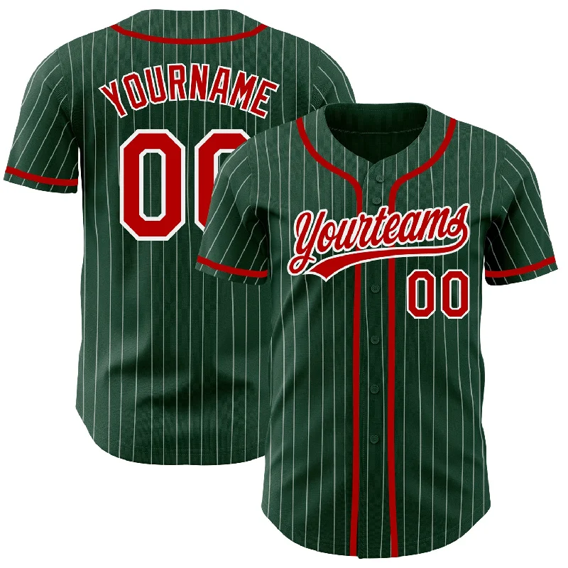 Custom Baseball Jerseys For Competitive Sports-Custom Green White Pinstripe Red Authentic Baseball Jersey