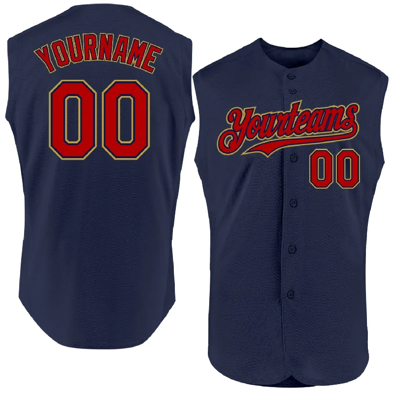 Custom Baseball Jerseys For Seasonal Leagues-Custom Navy Red-Old Gold Authentic Sleeveless Baseball Jersey