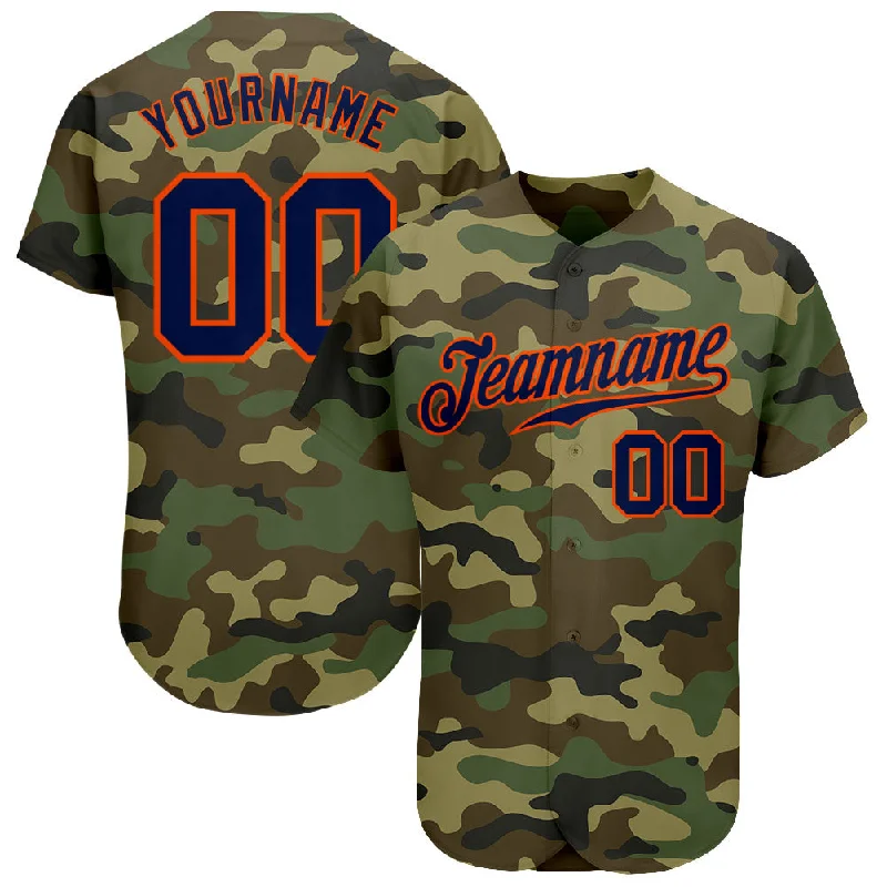 Baseball Jerseys With Player Numbers & Logos-Custom Camo Navy-Orange Authentic Salute To Service Baseball Jersey