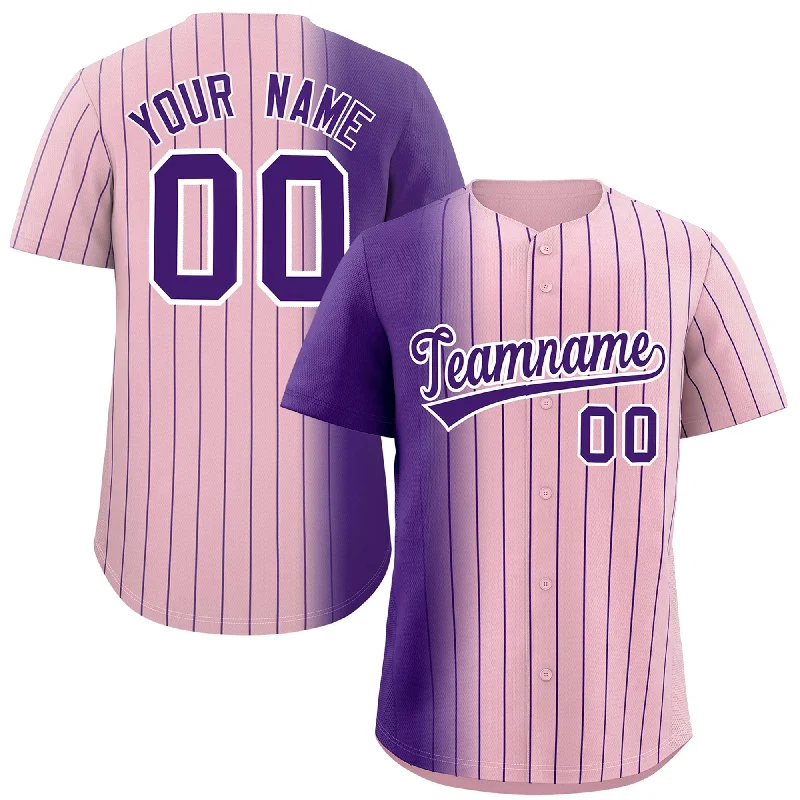 Baseball Jerseys For League Competitions-Custom Light Pink Purple Pinstripe Personalized Gradient Authentic Baseball Jersey