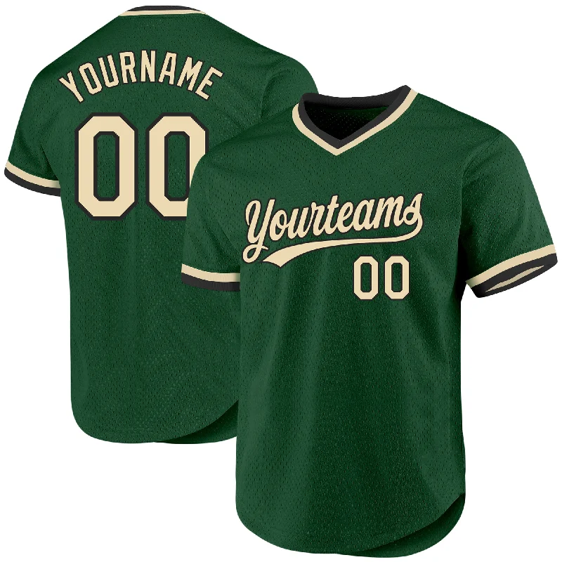 Custom Baseball Jerseys For Local Fans-Custom Green Cream-Black Authentic Throwback Baseball Jersey