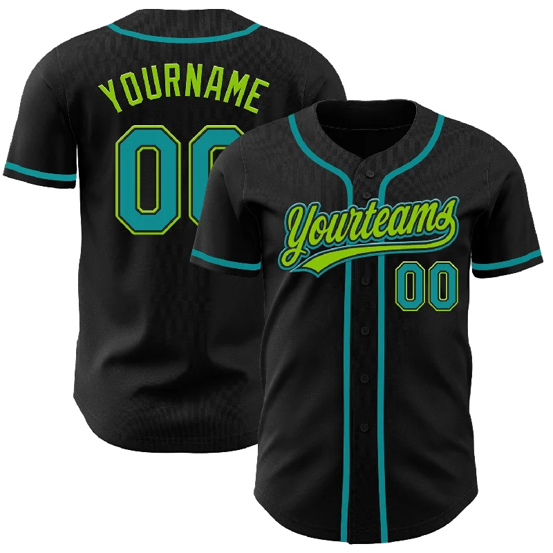 Custom Baseball Jerseys For Limited-Time Offers-Custom Black Teal-Neon Green Authentic Baseball Jersey