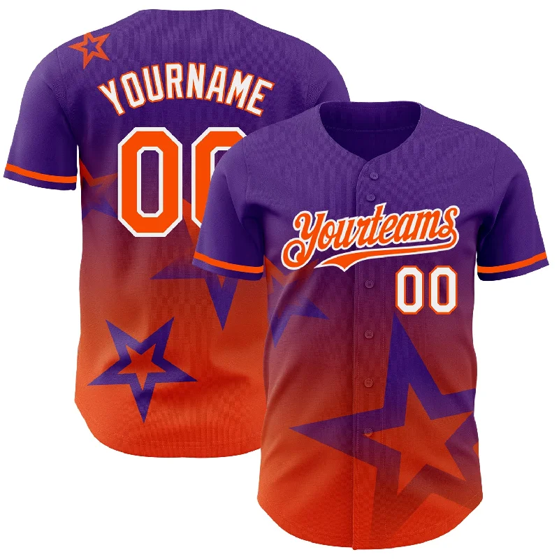 Custom Baseball Jerseys With Custom Fit-Custom Purple Orange-White 3D Pattern Design Gradient Style Twinkle Star Authentic Baseball Jersey