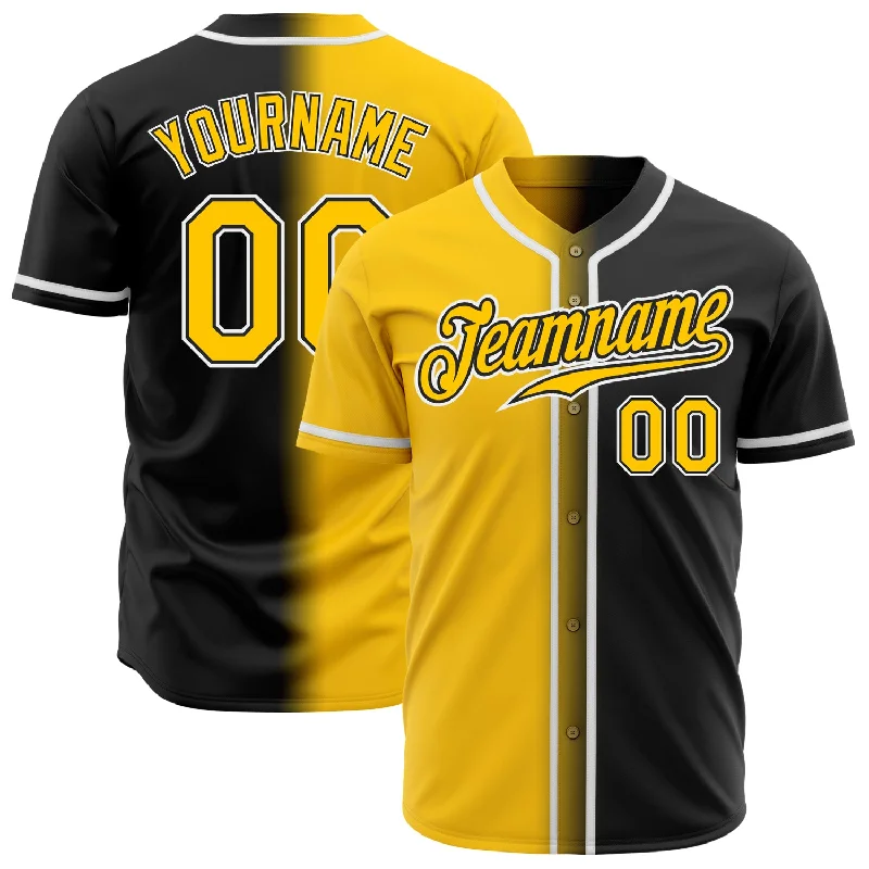 Baseball Jerseys For Local Competitions-Custom Black Yellow-White Authentic Gradient Fashion Baseball Jersey