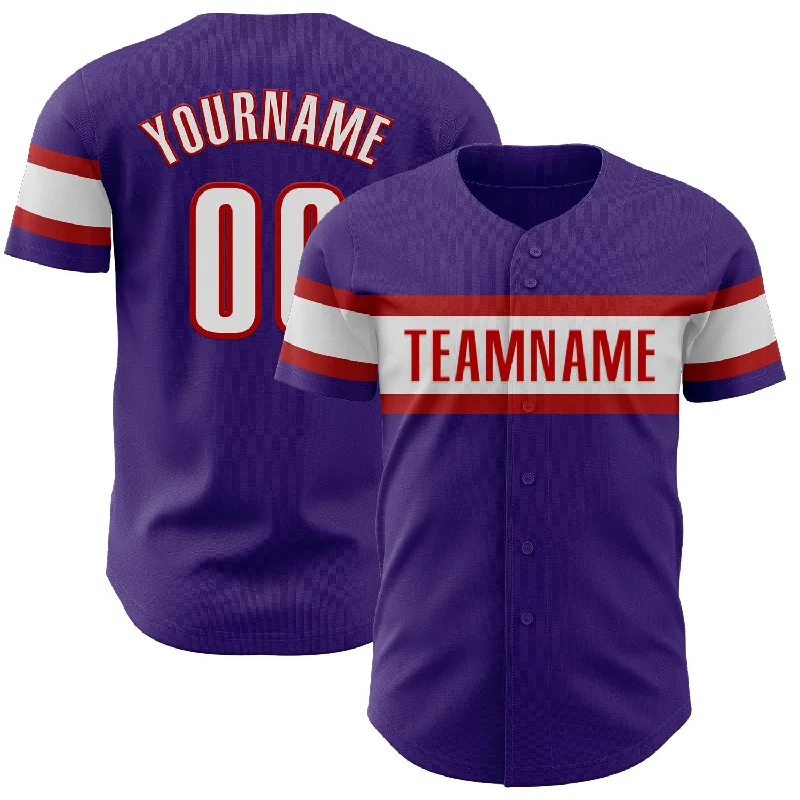 Custom Baseball Jerseys For Youth Teams-Custom Purple White-Red Authentic Baseball Jersey