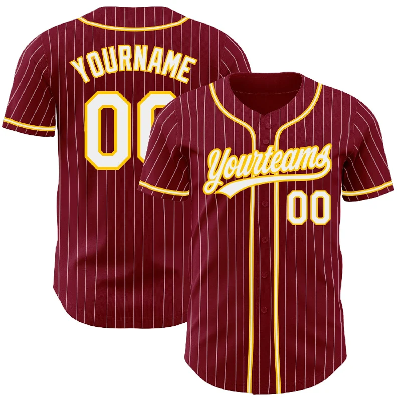 Custom Baseball Jerseys For Special Requests-Custom Crimson White Pinstripe White-Gold Authentic Baseball Jersey