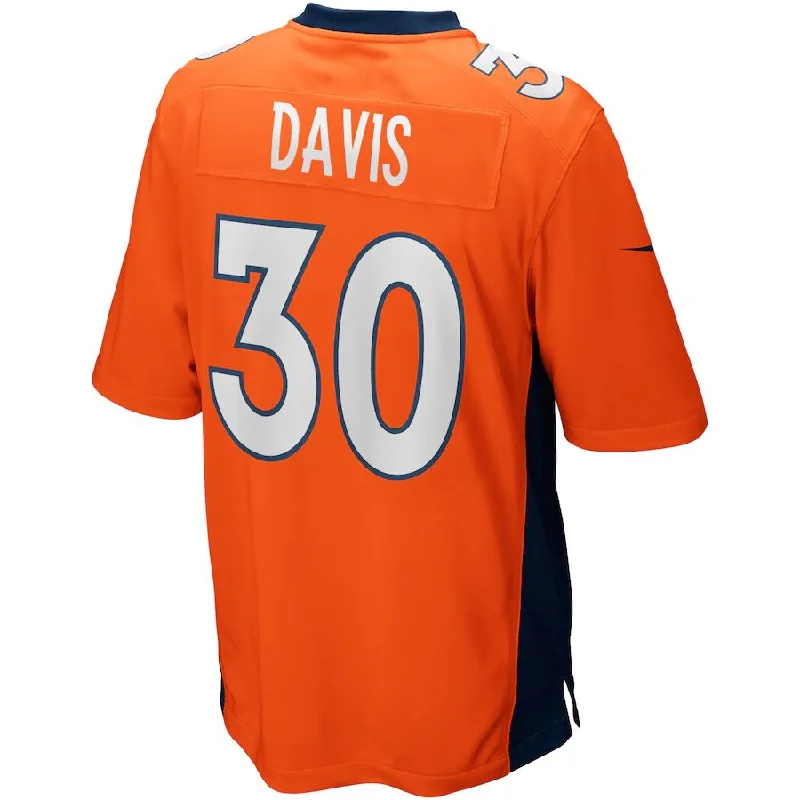 Rugby Jerseys With Custom Branding-D.Broncos #30 Terrell Davis Orange Game Retired Player Jersey Stitched American Football Jerseys