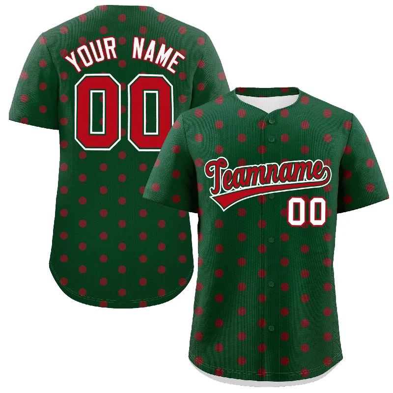 Personalized Baseball Jerseys For Corporate Gifts-Custom Green Red Personalized Polka Dot Graffiti Pattern Authentic Baseball Jersey