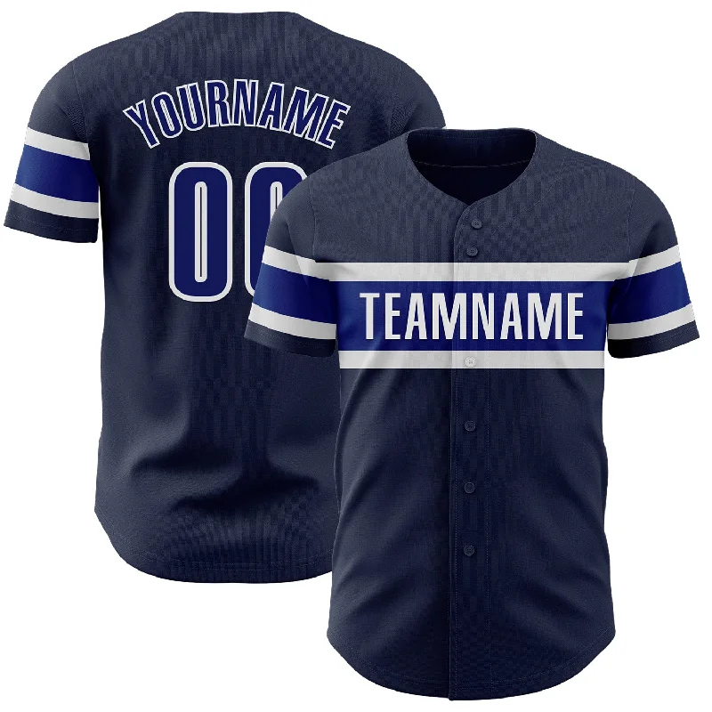 Personalized Baseball Jerseys For Sponsorship Deals-Custom Navy Royal-White Authentic Baseball Jersey