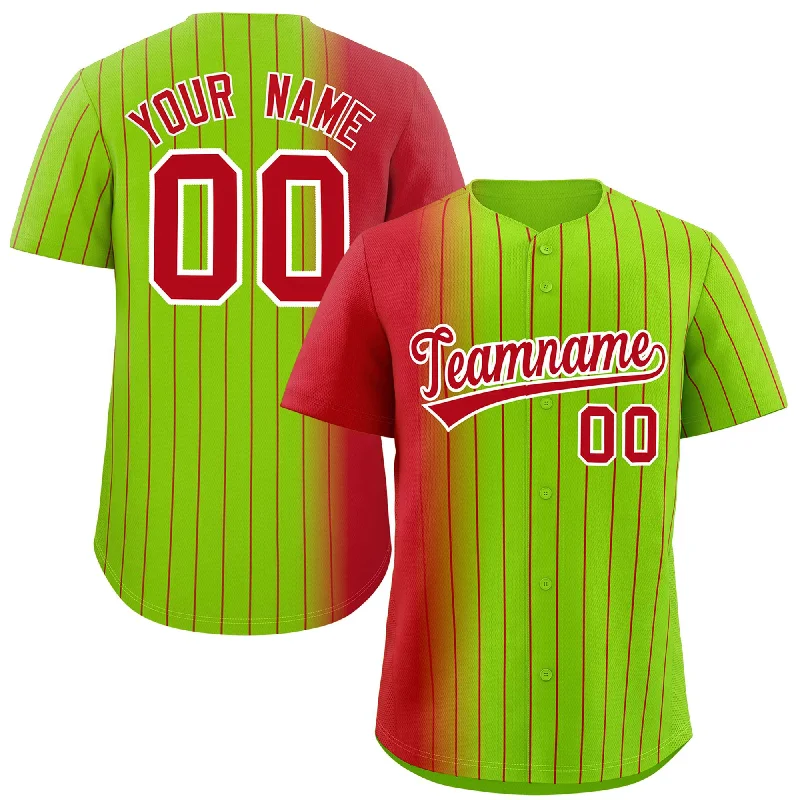 Custom Baseball Jerseys With Custom Fit-Custom Neon Green Red Pinstripe Personalized Gradient Authentic Baseball Jersey