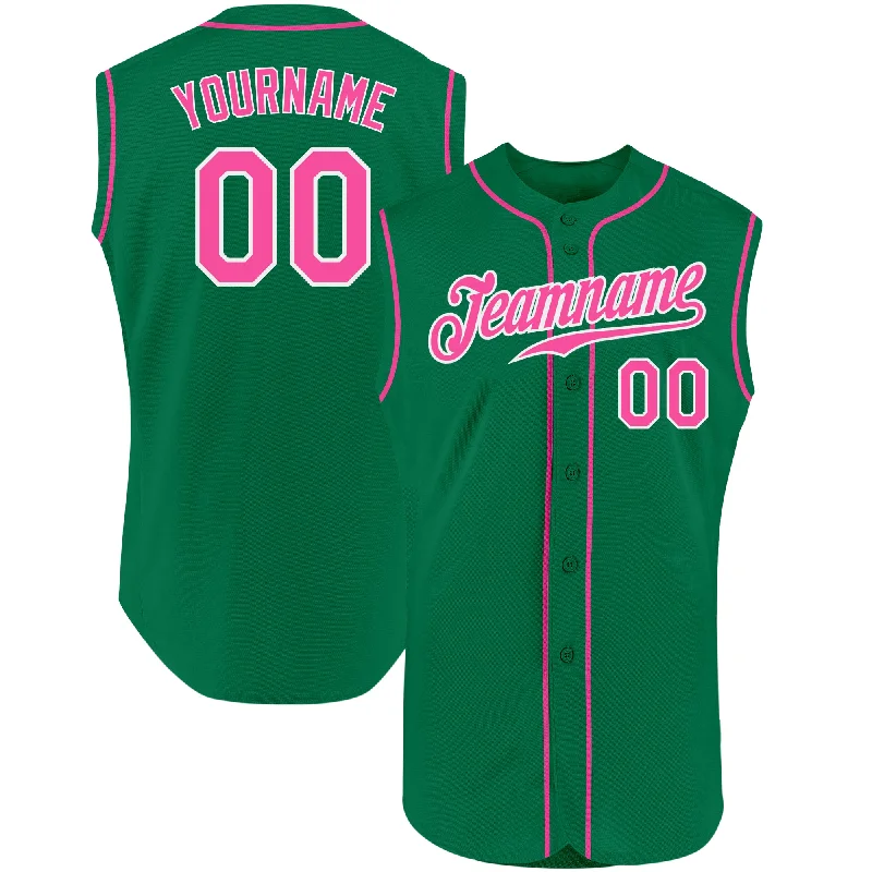 Custom Baseball Jerseys For Special Events-Custom Kelly Green Pink-White Authentic Sleeveless Baseball Jersey