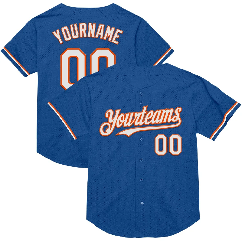 Personalized Baseball Jerseys For Special Gifts-Custom Blue White-Orange Mesh Authentic Throwback Baseball Jersey