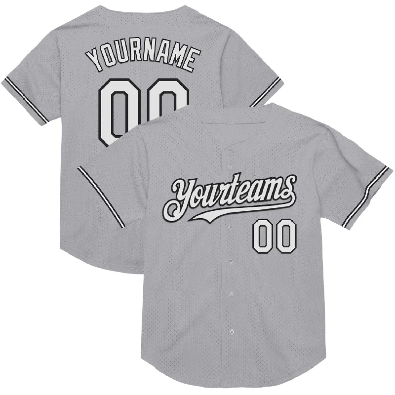 Baseball Jerseys For Special Event Promotions-Custom Gray White-Black Mesh Authentic Throwback Baseball Jersey