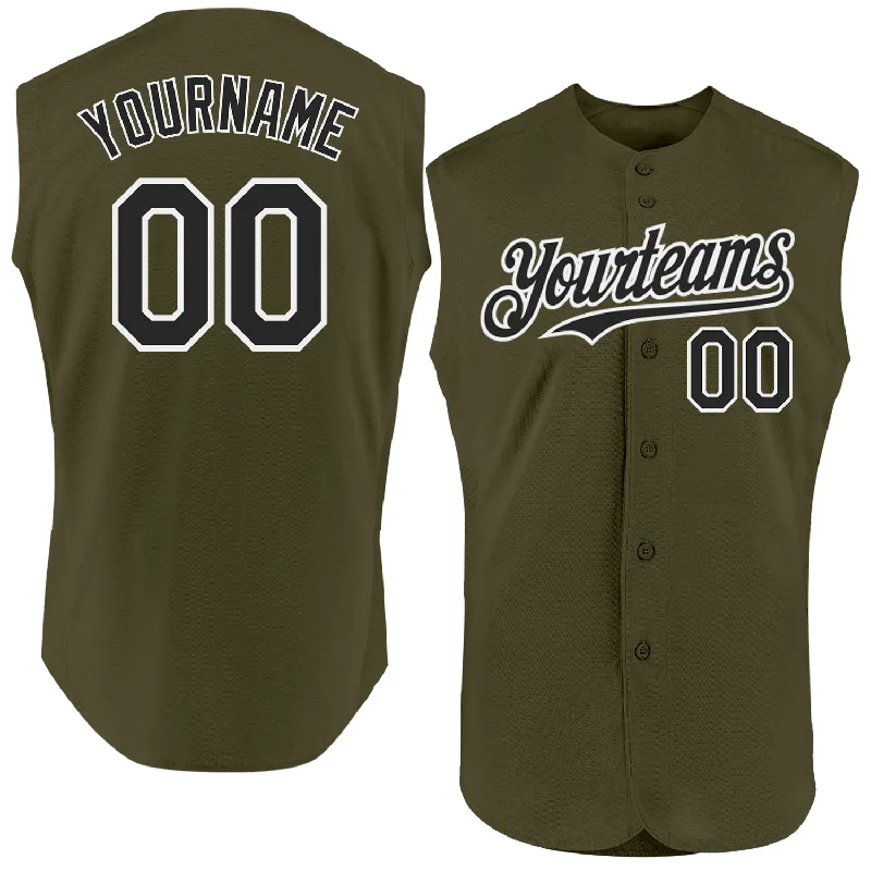 Custom Baseball Jerseys For Competitive Leagues-Custom Olive Black-White Authentic Sleeveless Salute To Service Baseball Jersey