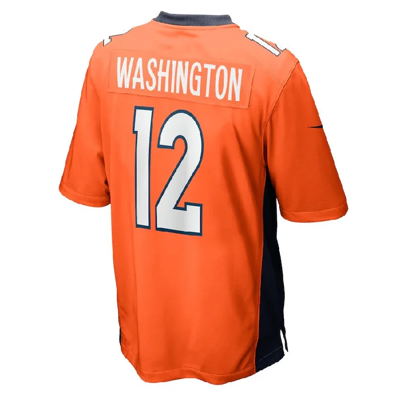 Rugby Jerseys For Official Team Apparel-D.Broncos #12 Montrell Washington Orange Game Player Jersey Stitched American Football Jerseys