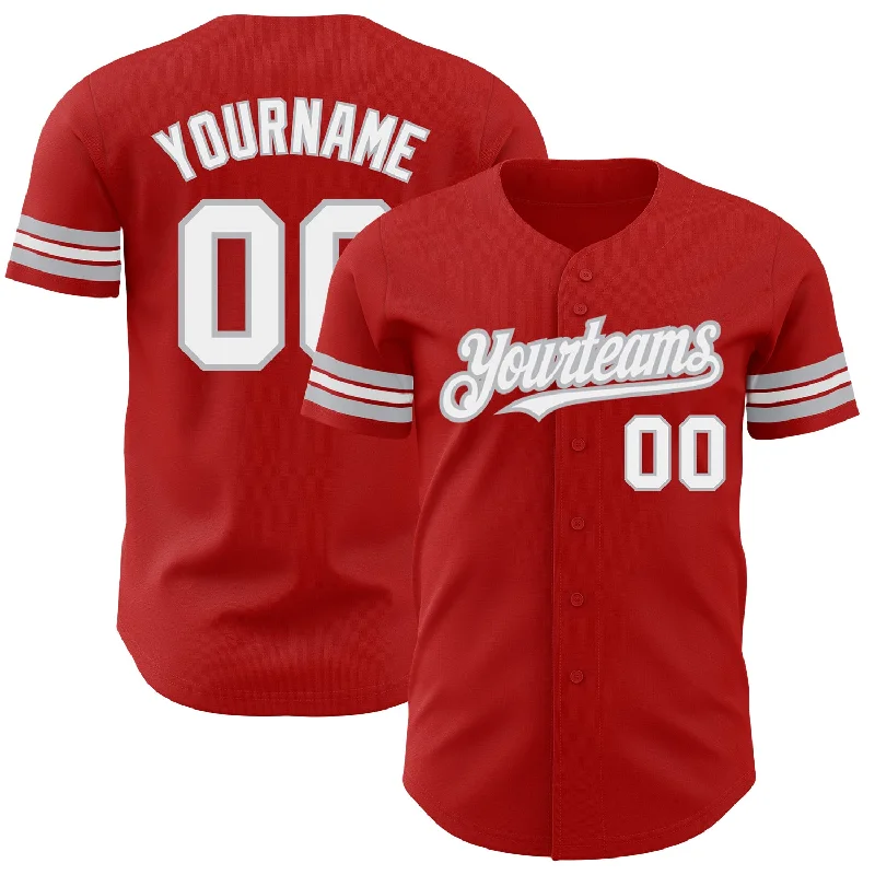 Baseball Jerseys For Fundraising Campaigns-Custom Red White-Gray Authentic Baseball Jersey