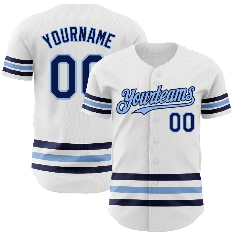 Custom Baseball Jerseys For Fan Engagement-Custom White Navy-Light Blue Line Authentic Baseball Jersey