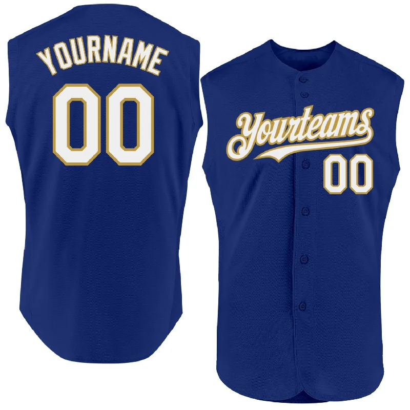 Personalized Baseball Jerseys For Sponsorship Deals-Custom Royal White-Old Gold Authentic Sleeveless Baseball Jersey