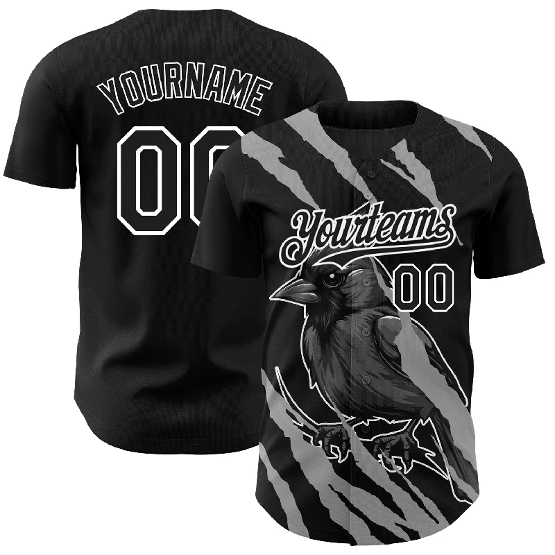 Baseball Jerseys With Custom Fabric-Custom Black White 3D Pattern Design Animal Cardinal Bird Authentic Baseball Jersey